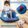 A child is sitting in a blue electric bumper car, with a remote control in the foreground. The image highlights the manual mode for children and parental control mode. Anteprima dell’immagine prodotto
