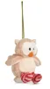 A plush owl toy hanging from a green string against a white background. Produktbild-Vorschau