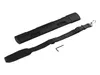 A black telescopic hedge trimmer attachment and its strap are laid out on a white background. Produktbild-Vorschau