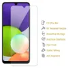 A screen protector is shown on a smartphone, with feature callouts on the right. Produktbild-Vorschau