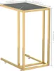 A side view of a black marble-top side table with a gold metal frame, showing dimensions. Podgląd zdjęcia produktu