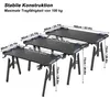 Three black gaming desks of different sizes are shown side-by-side with dimensions labeled. Produktbild-Vorschau