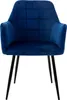 A dark blue velvet armchair with black metal legs, presented against a white background. Náhled obrázku produktu