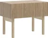 A wooden nightstand with a ribbed drawer front and four legs, shown against a white background. Produktbild-Vorschau