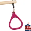 A close-up of a pink gymnastic ring attached to a wooden bar by a rope. Anteprima dell’immagine prodotto