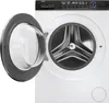 A white Haier washing machine with its door open, showing the drum inside. The control panel at the top has text and buttons. Produktbild-Vorschau