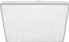 A white rectangular LED ceiling light with a star-like pattern. Produktbild-Vorschau