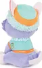 A side view of a purple plush toy dog wearing a teal and orange hat and a teal vest. Podgląd zdjęcia produktu