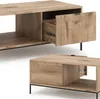 Two views of a wooden coffee table with a drawer and shelf, shown against a white background. Produktbild-Vorschau