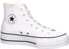 A studio shot of a single white Converse high-top sneaker with a platform sole. Produktbild-Vorschau