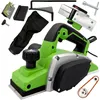 A collection of images showing a green electric planer and its accessories, arranged on a white background. Náhľad obrázku produktu