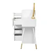 A white vanity table with drawers and a gold mirror on a white background. Produktbild-Vorschau