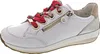 A single white sneaker with red and patterned laces and a gold zipper. Produktbild-Vorschau