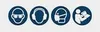 Four circular safety icons are displayed in a row against a light gray background. Produktbild-Vorschau