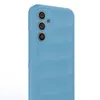 A close-up side view of a light blue phone case with a ribbed texture. Produktbild-Vorschau
