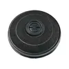 A single, round, black charcoal filter for a kitchen hood, shown from a top-down perspective against a white background. It has concentric rings on its surface and a central black cap with a slot. Produktbild-Vorschau