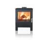 A modern black wood-burning stove with a fire burning inside, presented on a white background. Náhľad obrázku produktu