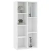 A white bookshelf with items on some shelves. Produktbild-Vorschau