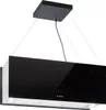 A black and white island range hood suspended from the ceiling. Produktbild-Vorschau