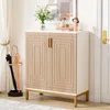 A shoe cabinet with decorative doors and gold handles, placed in an entryway with an umbrella stand and curtains. Anteprima dell’immagine prodotto