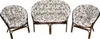 A set of rattan furniture including two chairs and a loveseat, all with patterned cushions, displayed on a white background. Náhled obrázku produktu