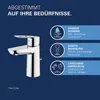A chrome faucet is shown next to marketing text and icons highlighting its features. Voir les images du produit