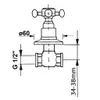 A technical drawing of a plumbing valve with dimensions indicated. Anteprima dell’immagine prodotto
