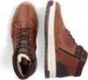 A top-down view of a pair of brown leather and suede high-top boots. Anteprima dell’immagine prodotto