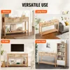 A collage of four images showcasing a rattan console table in different settings: entryway, living room, as a TV table, and as a study table. Produktbild-Vorschau