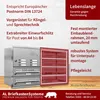 A stainless steel mailbox system with multiple compartments and a separate insert frame, presented with descriptive text and branding. Produktbild-Vorschau