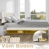A bedroom scene with a bed, nightstand, and a view of the outdoors through a window. Produktbild-Vorschau