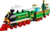 A LEGO Christmas train with gifts and a Christmas tree on a white background. Produktbild-Vorschau