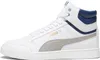 A side view of a white Puma Shuffle Mid sneaker with gray and blue accents. Produktbild-Vorschau