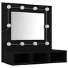 A black vanity mirror with lights and storage shelves. Produktbild-Vorschau