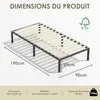 A product image showing a bed frame with dimensions and material information. Voir les images du produit