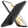 A black smartphone case is shown from multiple angles, leaning against a blurred background with golden streaks. Produktbild-Vorschau