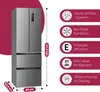 A Bomann French Door refrigerator with feature callouts and dimensions. Produktbild-Vorschau