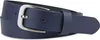 A studio shot of a blue leather belt with a silver buckle. Produktbild-Vorschau