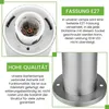Close-up of a garden lamp's E27 socket and base, with descriptive text. Produktbild-Vorschau
