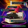 A bed with its storage compartment open, highlighted by colorful LED lights and marketing text. Anteprima dell’immagine prodotto