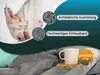 A woman relaxing in a hammock, with close-ups of fabric texture and stitching, and a mug on a blanket. Produktbild-Vorschau
