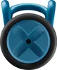 Close-up view of a blue kettlebell with a black rubber ring. Produktbild-Vorschau