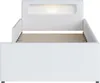 A white bed frame with a slatted base and a lit headboard. Produktbild-Vorschau