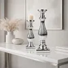 2er Set Kerzenleuchte 32 & 39 cm Silber Keramik Hochglanz Produktbild-Vorschau 8