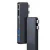 Two dark gray USB-C hubs are shown against a white background. The larger hub is in the foreground and angled to show its ports, while the smaller hub is behind and to the right. Produktbild-Vorschau