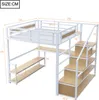 A diagram of a white metal loft bed with integrated desk and shelves, showing dimensions. Anteprima dell’immagine prodotto