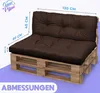 A brown cushion set for a pallet sofa, with dimensions indicated by lines and text. Anteprima dell’immagine prodotto