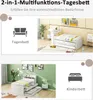 Collage showing a multifunctional bed in different configurations and settings. Podgląd zdjęcia produktu