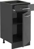 A dark gray kitchen base cabinet with a drawer and a door, shown against a white background. Voir les images du produit