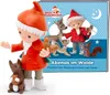 A Tonies Hörfigur of Unser Sandmännchen with woodland animals and a book titled 'Abends im Walde'. Produktbild-Vorschau